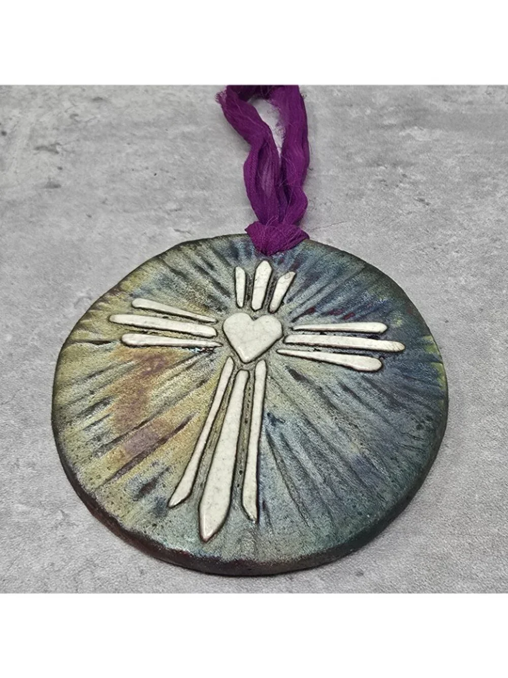 Raku Pottery Christmas Medallion Cross Signed Diller I Am Grateful Religious